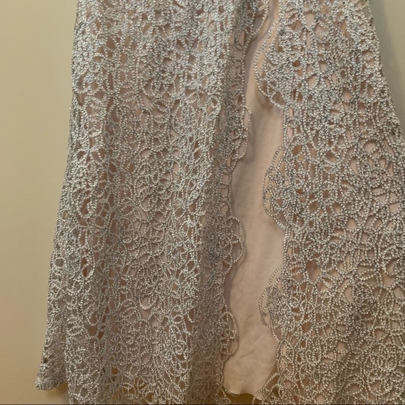 B.Darlin Silver Lace Overlay Prom Dress - Picture 8 of 9